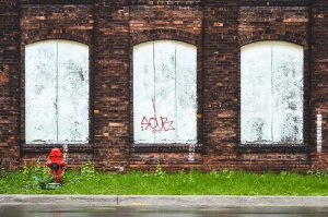 boarded up windows and a fire hydrant, Hamilton Ontario
