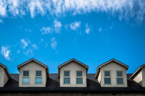 three roofed windows and blue sky, Cambridge Ontario