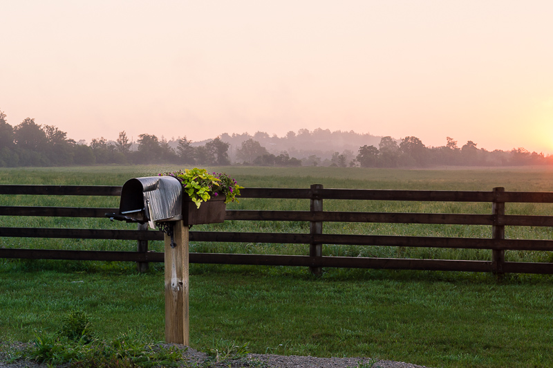Rural mailbox at sunrise